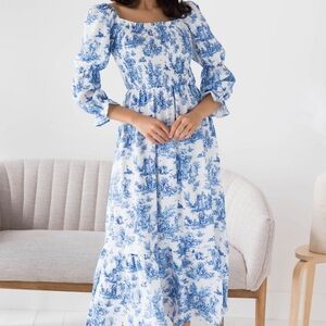 Blue and White Floral Women's Dress